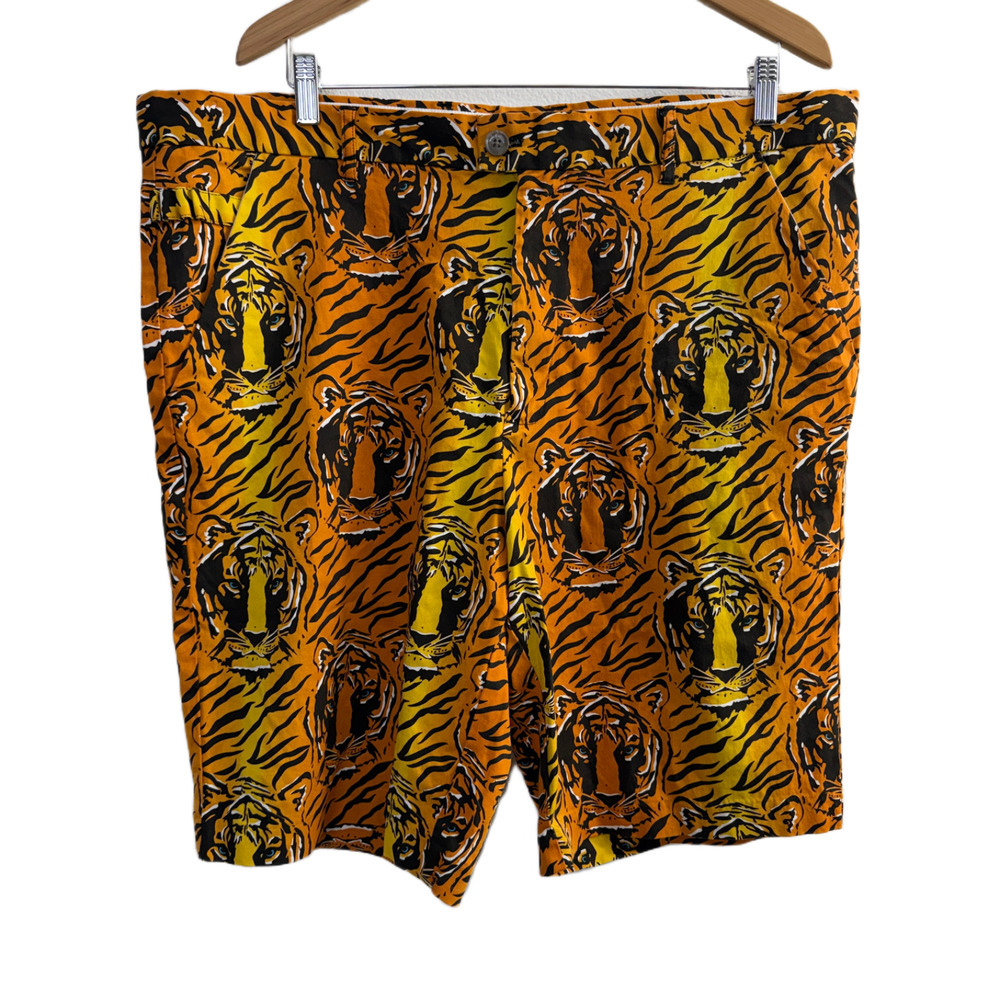 Royal & Awesome Golf Shorts Mens 42 Orange Tiger Animal Print Novelty Fun 10"